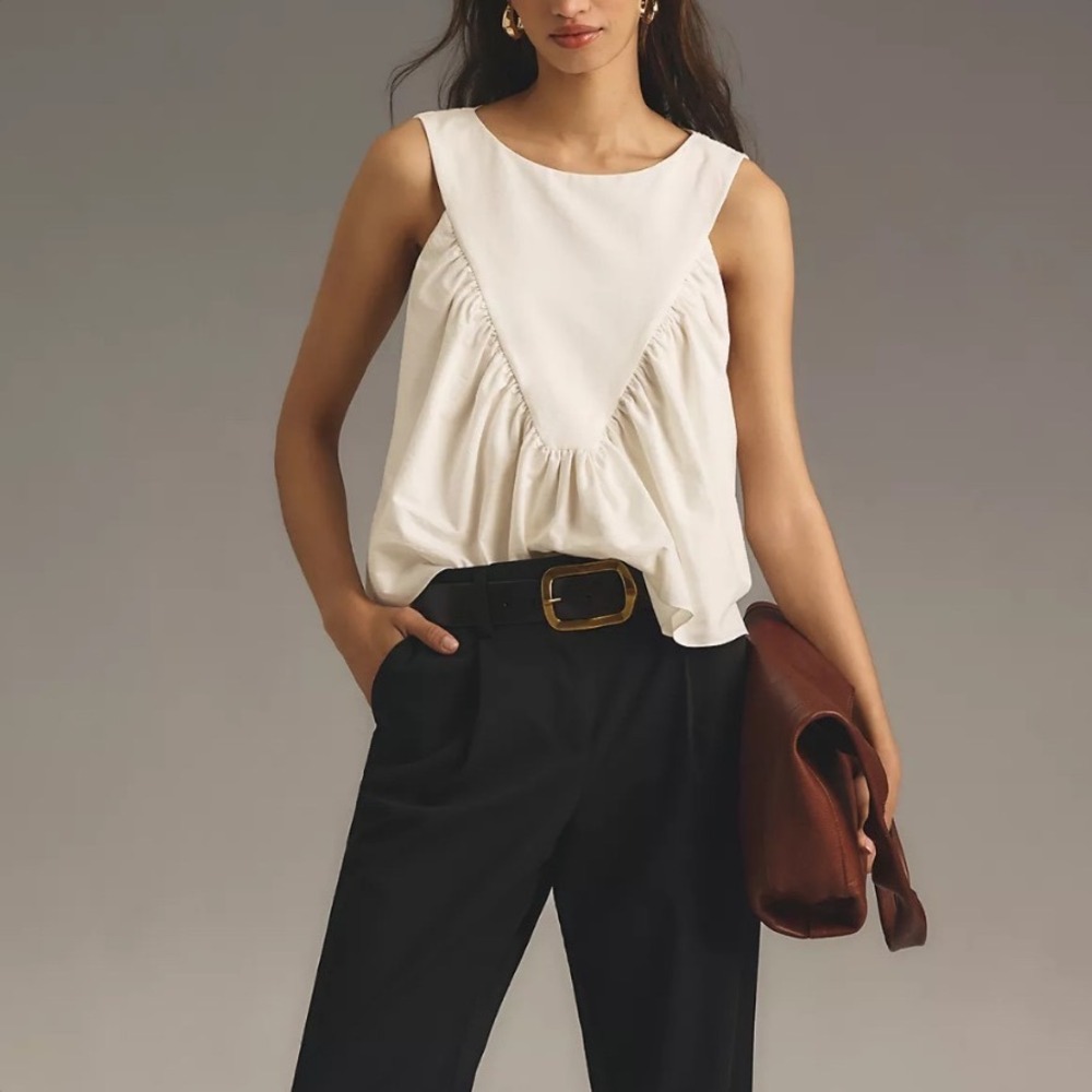 Fate Crew Cream Sleeveless 100% Cotton Gathered Peplum Knit Top Women Medium